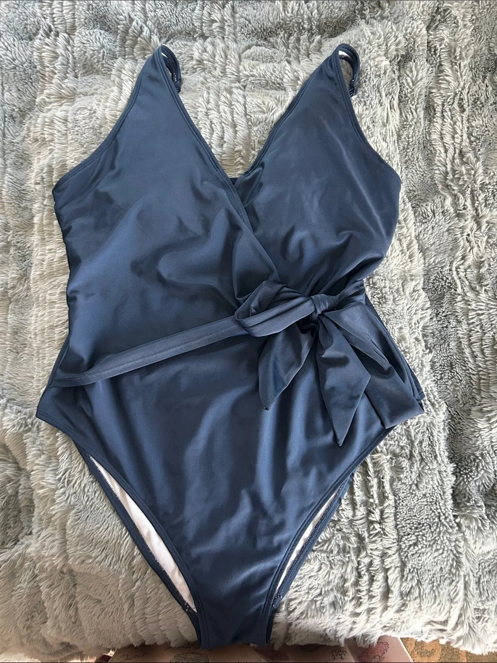 Women’s Blue Wrap-Style One-Piece Swimsuit with Side Tie